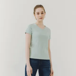 【Hang Ten】女裝-BCI純棉經典腳丫V領短袖T恤(綠)