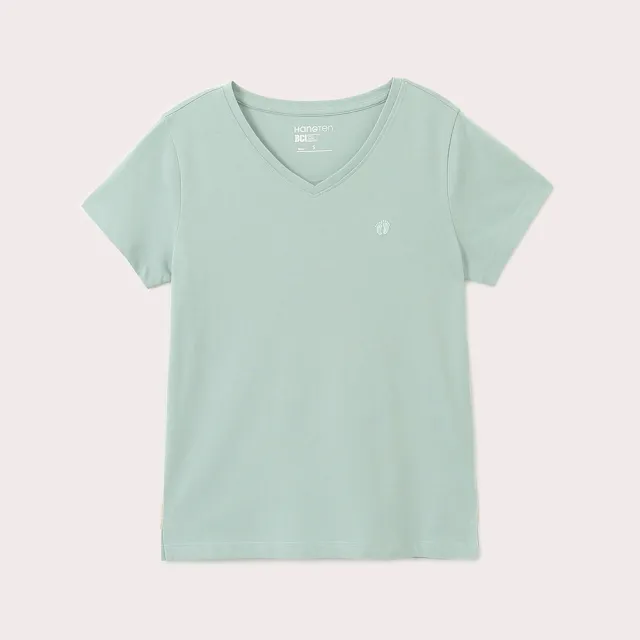 【Hang Ten】女裝-BCI純棉經典腳丫V領短袖T恤(綠)