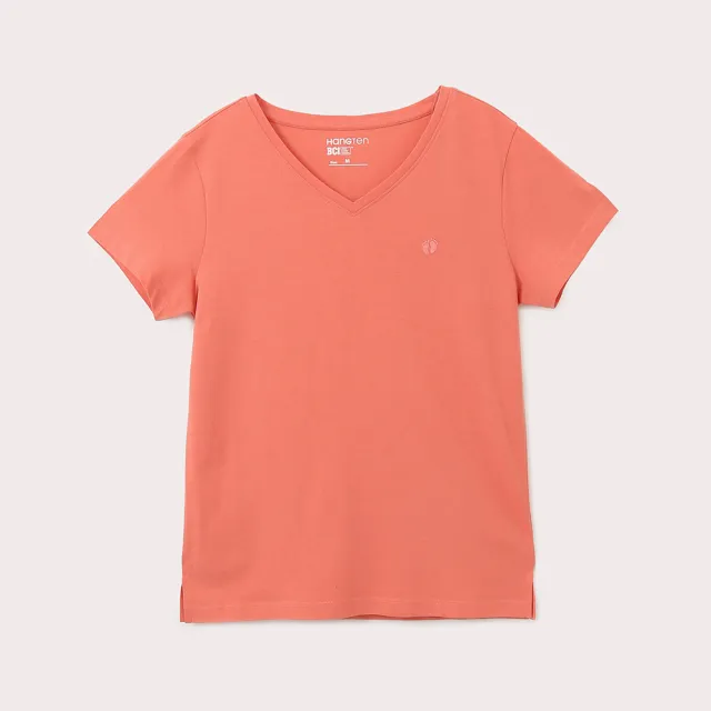 【Hang Ten】女裝-BCI純棉經典腳丫V領短袖T恤(橘)