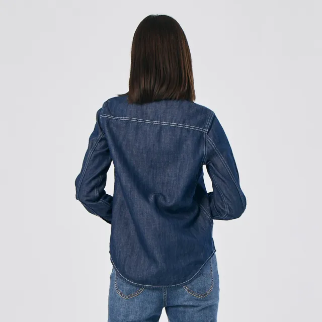 【Lee 官方旗艦】女裝 牛仔長袖襯衫 / 裝飾線雙口袋 深藍洗水 標準版型(LL220201356)