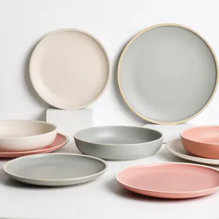 【Homely Zakka】莫蘭迪啞光磨砂陶瓷餐盤碗餐具3件組_4色任選(湯盤 餐具 餐盤 盤子 器皿)