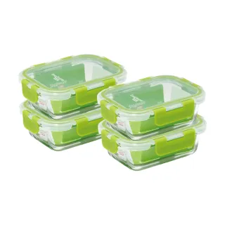 【CorelleBrands 康寧餐具】可拆扣玻璃保鮮盒長方380ml超值4件組(D07)
