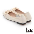 【bac】復古小方頭彩色鎖鏈平底娃娃鞋(白色)