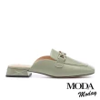 【MODA Moday】韓系純色羊皮方頭低跟穆勒拖鞋(綠)