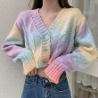 【BBHONEY】彩虹暈染混色毛衣針織開衫上衣(網美必備款)