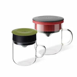 【PO:】2入組手沖咖啡(咖啡玻璃杯350ml-黑紅+咖啡玻璃杯240ml-橄欖綠)