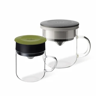 【PO:】2入組手沖咖啡(咖啡玻璃杯350ml-黑灰+咖啡玻璃杯240ml-橄欖綠)
