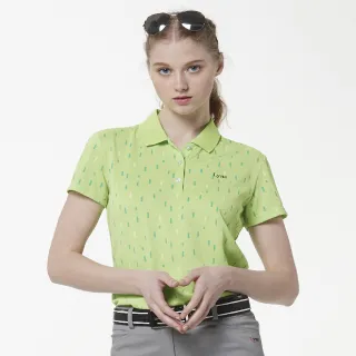 【Lynx Golf】女款吸濕排汗羅紋領直紋線條印花短袖POLO衫(果綠色)