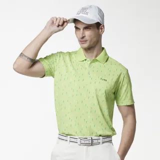 【Lynx Golf】男款吸濕排汗羅紋領直紋線條印花胸袋款短袖POLO衫(果綠色)