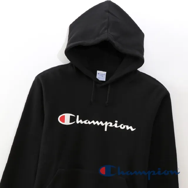 【Champion】官方直營-BASIC草寫Logo連帽長袖Tee-男(黑色)