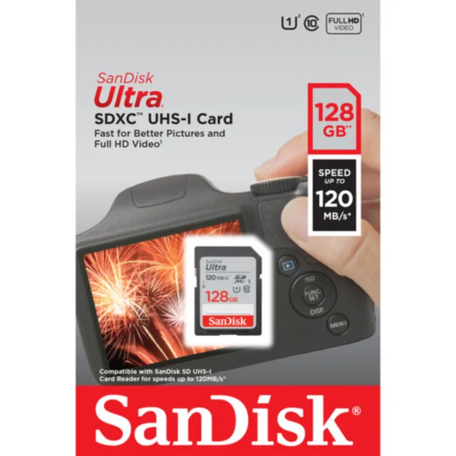 【SanDisk 晟碟】全新版 128GB Ultra SDXC UHS-I 120MB/s Full HD 記憶卡(原廠10年有限保固  讀速120MB/s)