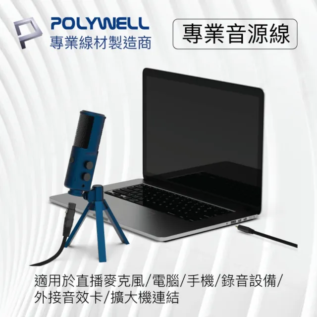 【POLYWELL】POLYWELL 3.5mm公轉XLR母 麥克風音源線 3M(麥克風和電腦設備連結的最佳選擇)