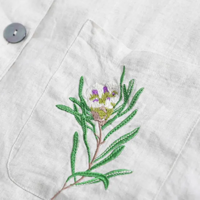 【ACheter】刺繡口袋寬鬆七分袖短款棉麻西裝外套#112117現貨+預購(3色)