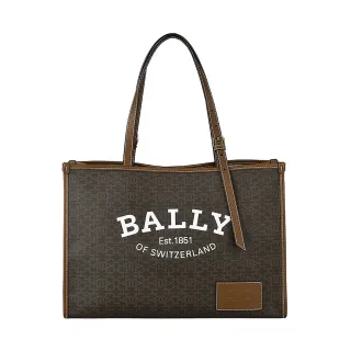 【BALLY】BALLY  Calie白字LOGO緹花PVC拼接牛皮磁扣式手提/肩背托特包(褐x棕)