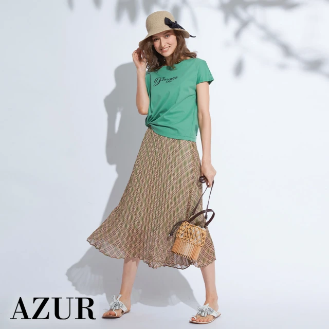 【AZUR】菱格紋微透百褶中長裙-2色