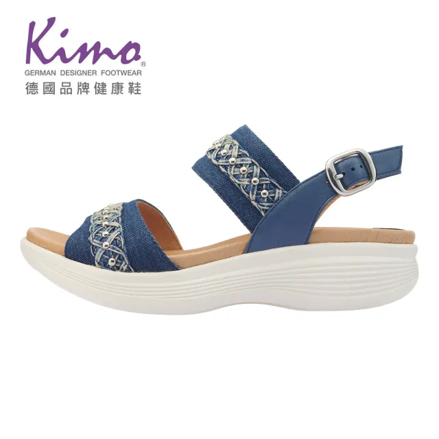 【Kimo】格利特牛仔羊皮繫帶涼鞋 女鞋(丹寧藍 KBASF147056)