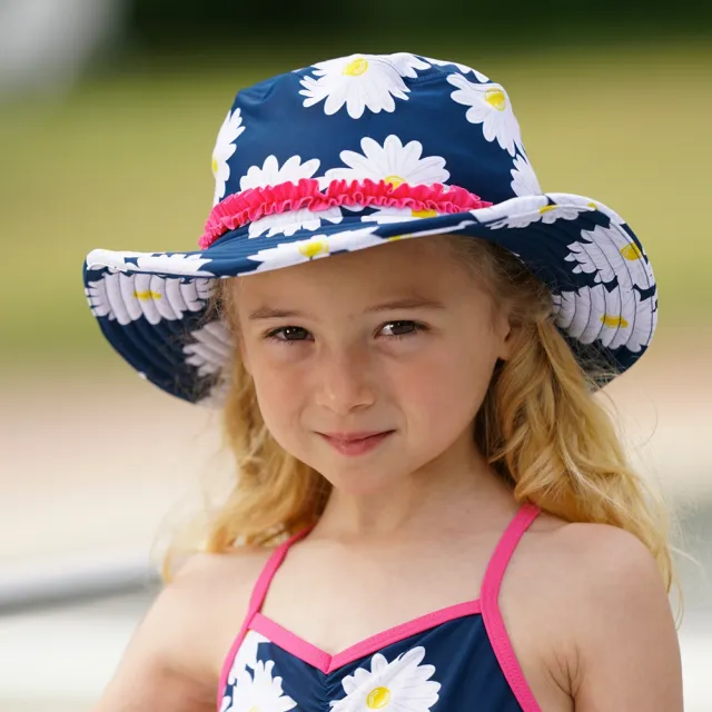 【Playshoes】嬰兒童抗UV防曬水陸兩用漁夫帽-雛菊(護頸遮脖遮陽帽泳帽)