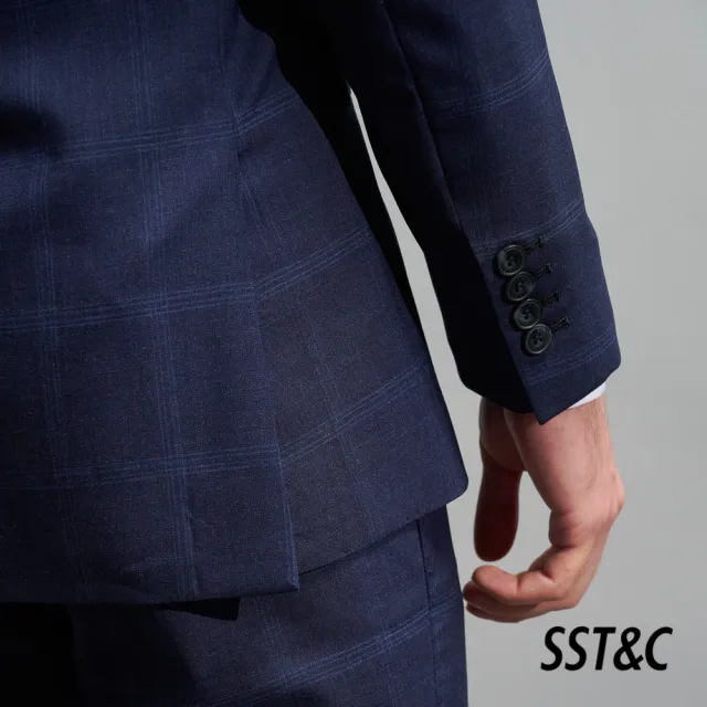 【SST&C 最後６５折】米蘭系列海軍藍格紋修身西裝外套0112204001