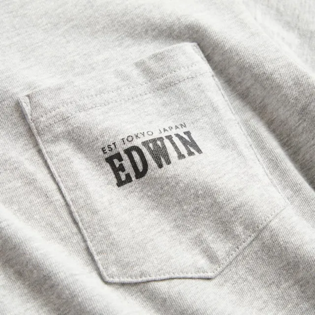 【EDWIN】男裝 口袋小LOGO長袖T恤(淺灰色)