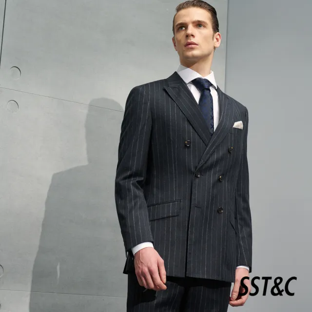 【SST&C 最後65折】米蘭系列灰色條紋雙排扣修身西裝外套0112204002