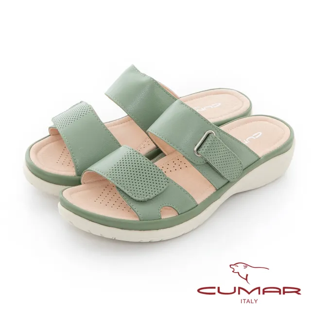 【CUMAR】簡約素色舒壓彈力一字帶涼拖鞋(綠)