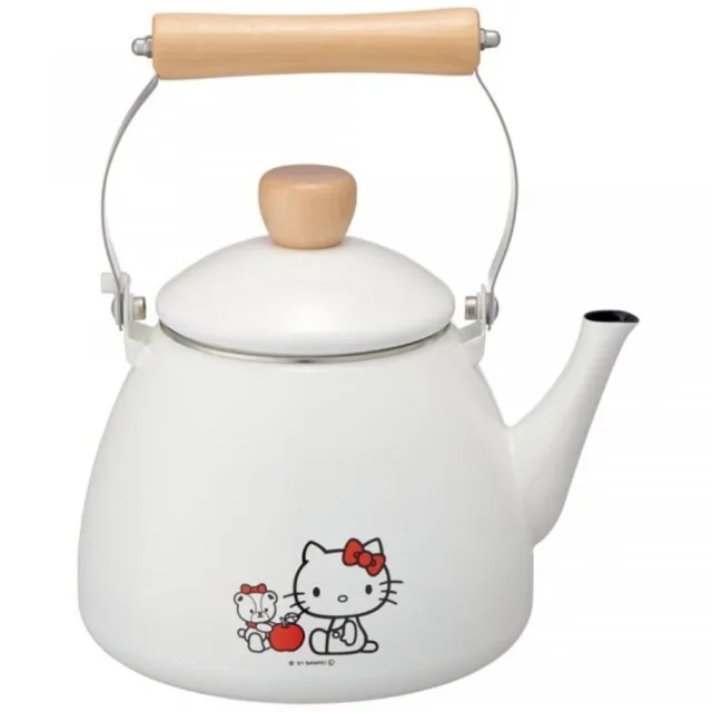 【小禮堂】HELLO KITTY  不鏽鋼琺瑯茶壺 2L 《白紅牛奶瓶款》(平輸品) 凱蒂貓
