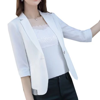 【MsMore】韓版知性修身七分袖薄款短版百搭小西裝外套#112125(2色)