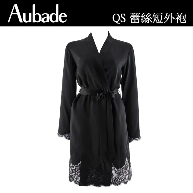 【Aubade】摯愛蠶絲長袖膝上外袍  蕾絲性感睡衣 女睡衣 法國進口居家服(QS-黑)