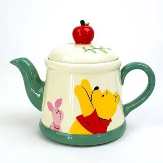 【小禮堂】Disney 迪士尼 小熊維尼 造型陶瓷茶壺 350ml 《白蘋果款》(平輸品)