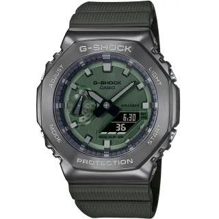 【CASIO 卡西歐】G-SHOCK 金屬時尚八角髮絲紋雙顯錶(GM-2100B-3A/速)