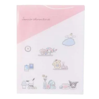 【小禮堂】Sanrio大集合 A4雙開式資料夾 《白粉生活款》(平輸品)