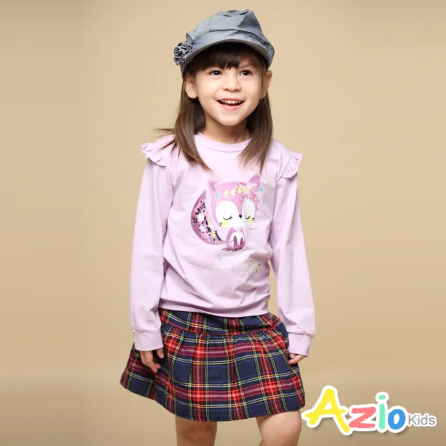 【Azio Kids 美國派】女童 短裙 學院風格紋短裙附安全褲(紅)