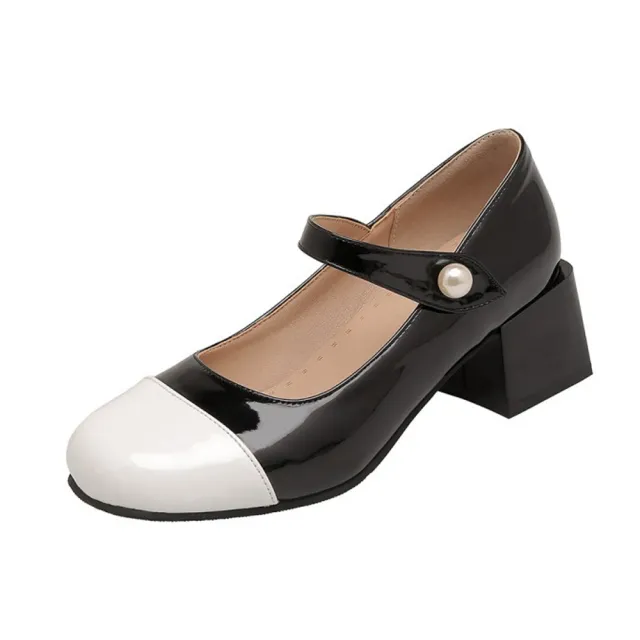 【JP Queen New York】經典黑白拼色舒適粗跟瑪麗珍鞋(2色能選)