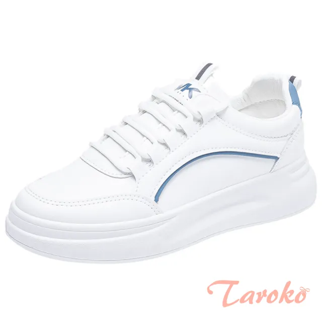 【Taroko】棉花糖色系流線百搭厚底小白鞋(3色可選)