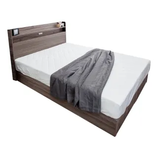 【BODEN】米恩5尺雙人床房間組-3件組-附插座床頭片+六分床底+A1舒柔緹花床墊(古橡色-七色可選)