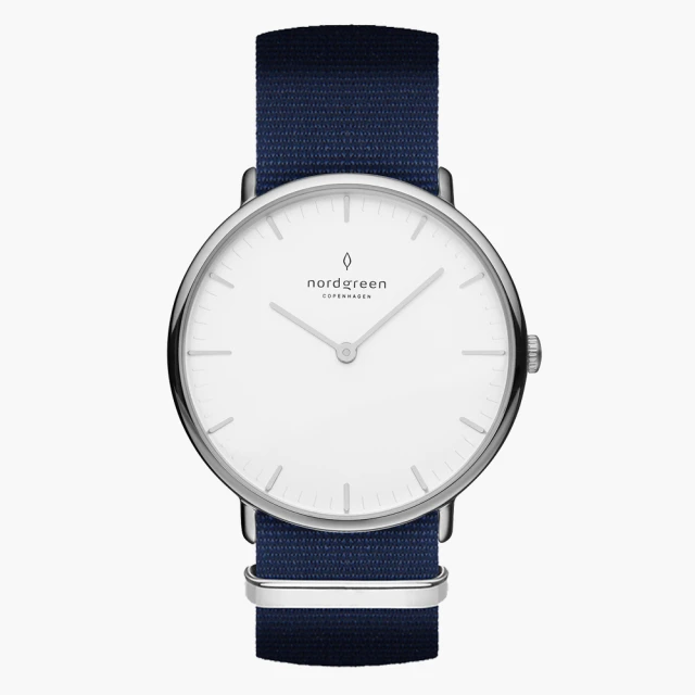 【Nordgreen】ND手錶 Native 本真 36mm 月光銀殼×白面 北歐藍尼龍錶帶(NR36SINYNAXX)