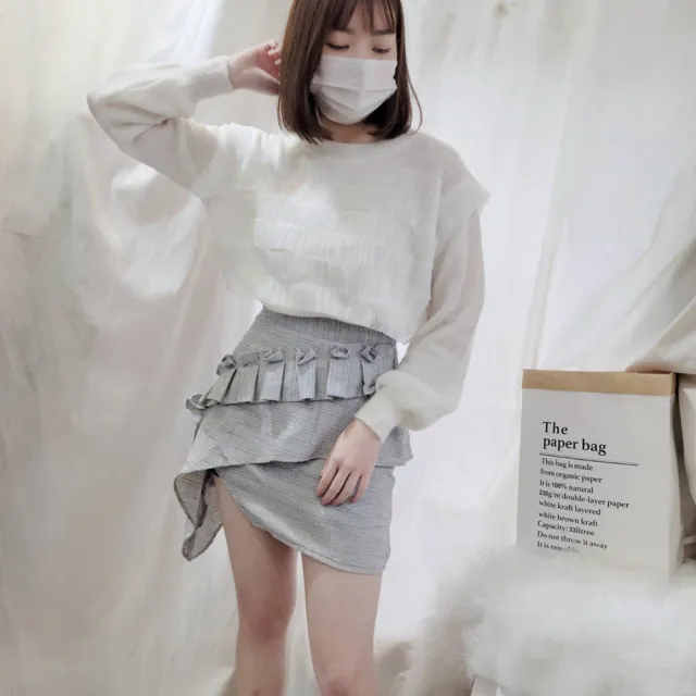 【BBHONEY】馬海毛針織衫 雪紡造型拼接針織衫(網美必備款)