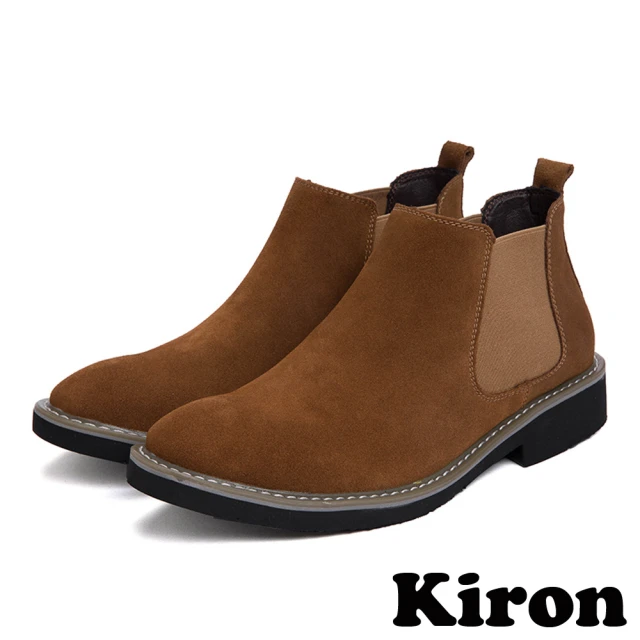 【Kiron】厚底短靴 短靴/百搭復古經典絨面時尚切爾西短靴-男鞋(卡其)