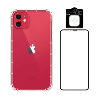 【RedMoon】APPLE iPhone11 6.1吋 手機殼貼3件組 空壓殼-9H高鋁玻璃保貼+3D全包鏡頭貼(i11)