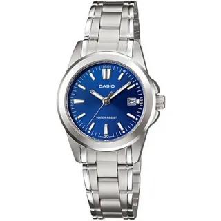 【CASIO 卡西歐】極簡魅力大三針不鏽鋼腕錶/銀x藍面(LTP-1215A-2A2)