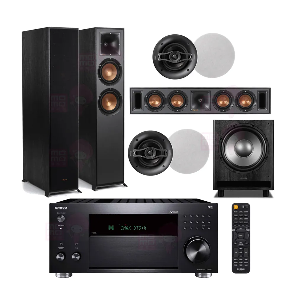 【ONKYO】TX-RZ50+R-625FA+R-34C+ICQ62+MS-450(擴大機+主喇叭+中置+嵌入式喇叭二對+重低音)