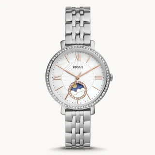 【FOSSIL】Jacqueline不鏽鋼時尚腕錶-月相銀色36MM(ES5164)