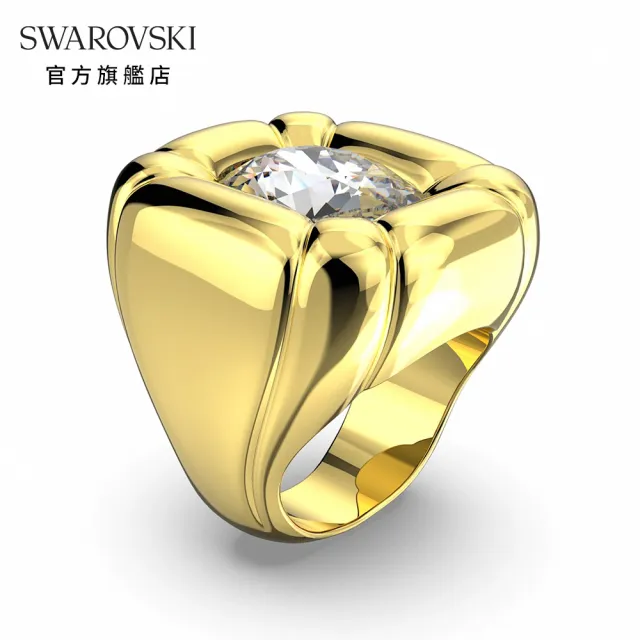 【SWAROVSKI 官方直營】Dulcis 個性戒指枕形切割Swarovski水晶  黃色  鍍金色色調 交換禮物