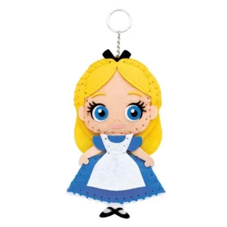 【小禮堂】迪士尼 愛麗絲夢遊仙境 愛麗絲 DIY不織布玩偶鑰匙圈 《藍綠款》(平輸品)