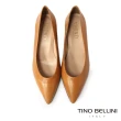 【TINO BELLINI 貝里尼】西班牙進口牛皮純色尖頭5.5CM粗跟鞋FSDV0005(棕)