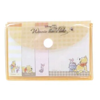 【小禮堂】迪士尼 小熊維尼 標籤型便利貼附收納包 《黃坐姿款》(平輸品)