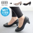 【Alberta】MIT台灣製 5CM跟鞋 優雅氣質蝴蝶結水鑽 皮革尖頭粗跟鞋 OL上班族