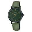 【CASIO 卡西歐】簡約指針女錶 皮革錶帶 綠色錶面 日常生活防水 LTP-VT02BL(LTP-VT02BL-3A)
