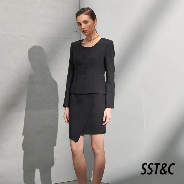 【SST&C 最後６５折】黑色不對稱斜切西裝裙7462204002