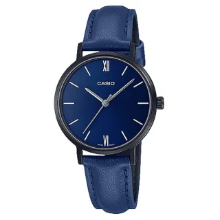 【CASIO 卡西歐】簡約指針女錶 皮革錶帶 藍色錶面 日常生活防水 LTP-VT02BL(LTP-VT02BL-2A)